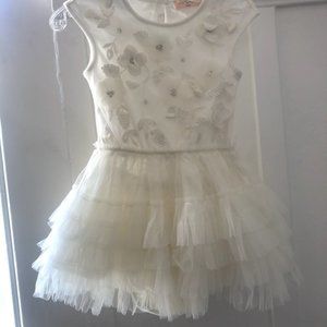 NWOT Tutu du Monde White Tutu Dress with Floral Appliques - Flower Girl Dress